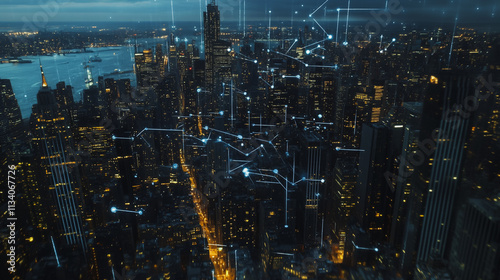 Wallpaper Mural Smart digital Innovation city with connection network reciprocity over the cityscape. of future smart wireless digital city and social media networking systems that connects people with in city Torontodigital.ca