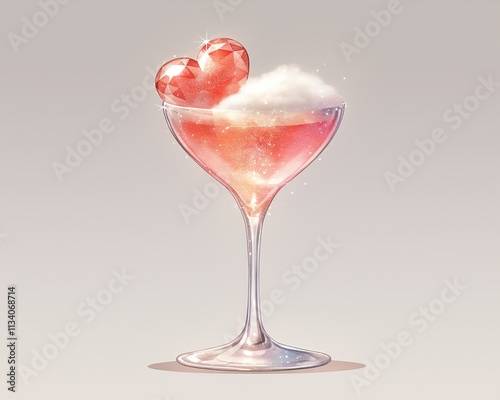 Wallpaper Mural A sparkling pink cocktail in a glass, topped with fluffy foam and heart-shaped ice, creates a whimsical, refreshing drink. Torontodigital.ca