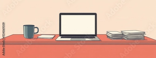 Wallpaper Mural Home office setup with laptop coffee mug and notepads on desk minimalist style indoor professional workspace Torontodigital.ca