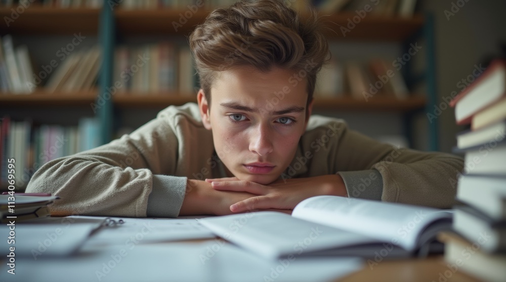 A close-up view of a stressed student with furrowed brows A close-up view of a stressed student with furrowed brows
