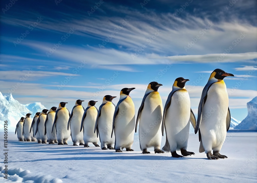 Obraz premium Emperor Penguins March Across Frozen Snowscape