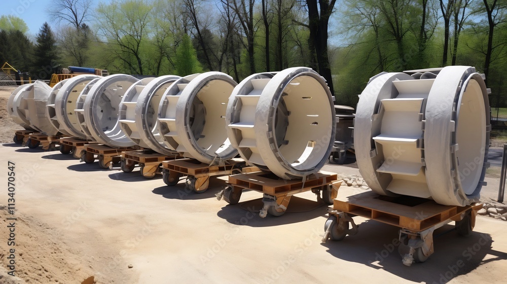 Massive rotating drums used in the cement mixing process at an industrial factory The drums are a crucial component of the cement production line Massive rotating drums used in the cement mixing process at an industrial factory The drums are a crucial component of the cement production line
