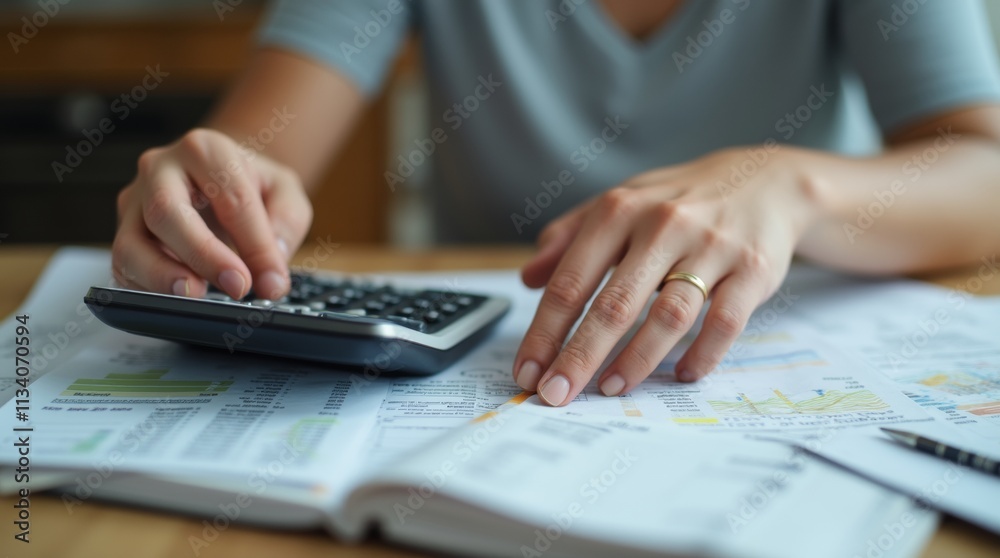 person sitting at a table with a calculator and receipts spread out, focused on calculating expenses person sitting at a table with a calculator and receipts spread out, focused on calculating expenses
