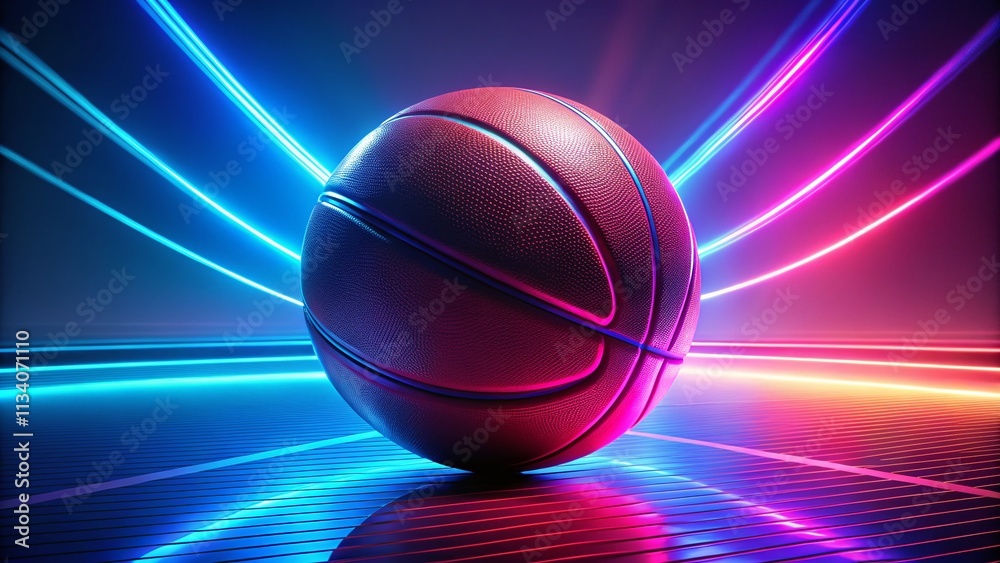 Obraz premium Futuristic Basketball Neon Glow, 3D Render, Gradient Background