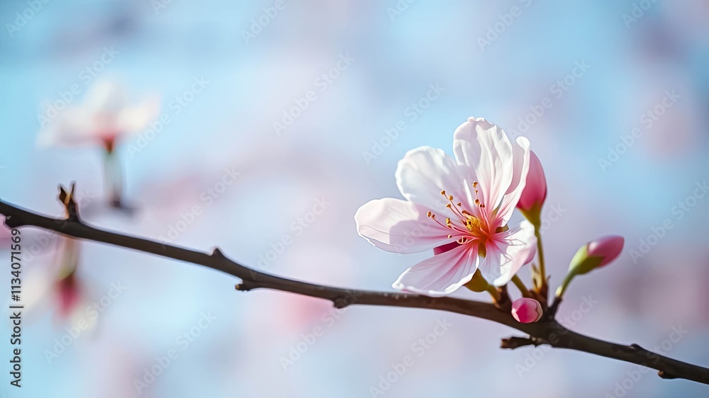Delicate Pink Blossom on a Branch with Soft Background Delicate Pink Blossom on a Branch with Soft Background