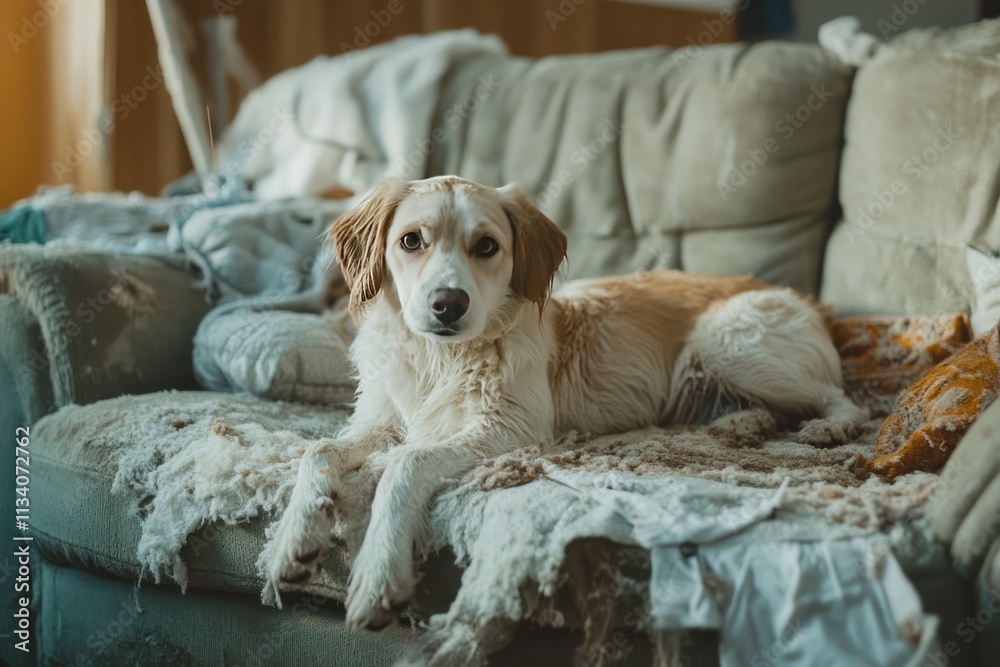 Obraz premium Relaxed Dog on a Cozy Couch