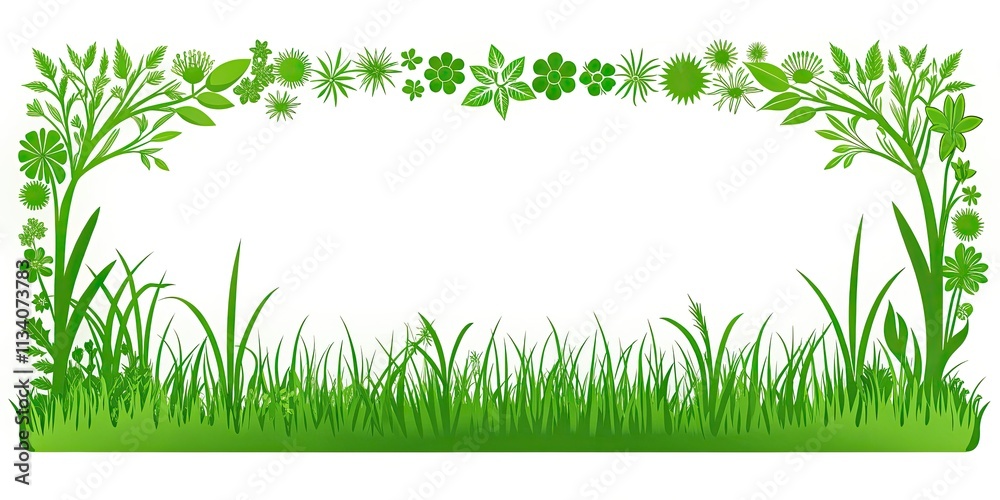 Fototapeta premium Eco-friendly organic logo elements: silhouette plant & shrub frames for spring fields and garden borders.