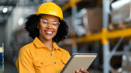 Warehouse workers recording inventory using warehousing technology photo