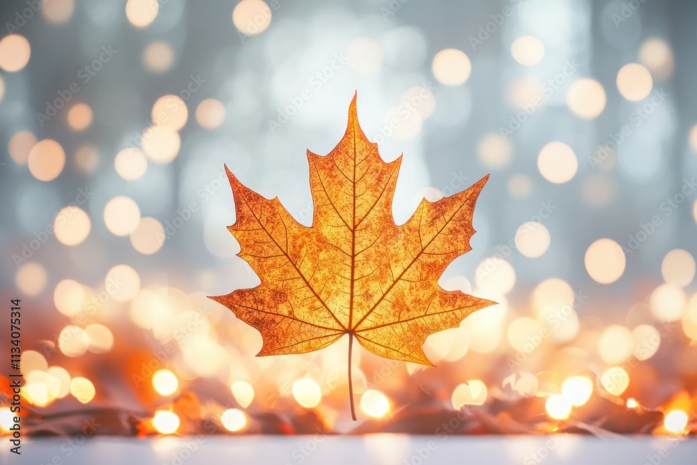Fototapeta premium Autumn Leaf with Warm Bokeh Background