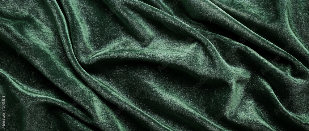 Fototapeta premium A close-up of luxurious green fabric with soft, flowing folds.