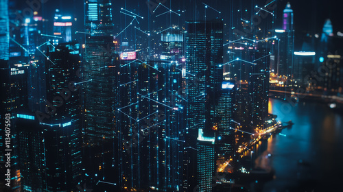 Wallpaper Mural Smart digital Innovation city with connection network reciprocity over the cityscape. of future smart wireless digital city and social media networking systems that connects people with in city Torontodigital.ca