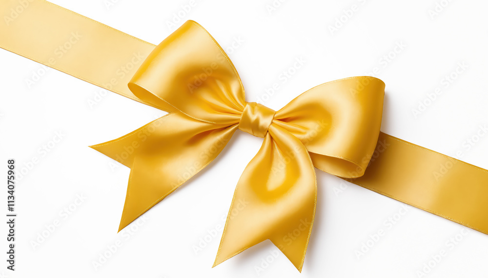 Yellow gift ribbon with bow for Christmas, birthday, Valentine's Day, isolated on white background. Yellow gift ribbon with bow for Christmas, birthday, Valentine's Day, isolated on white background.