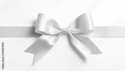 White gift ribbon with bow for Christmas, birthday, Valentine's Day, isolated on white background.