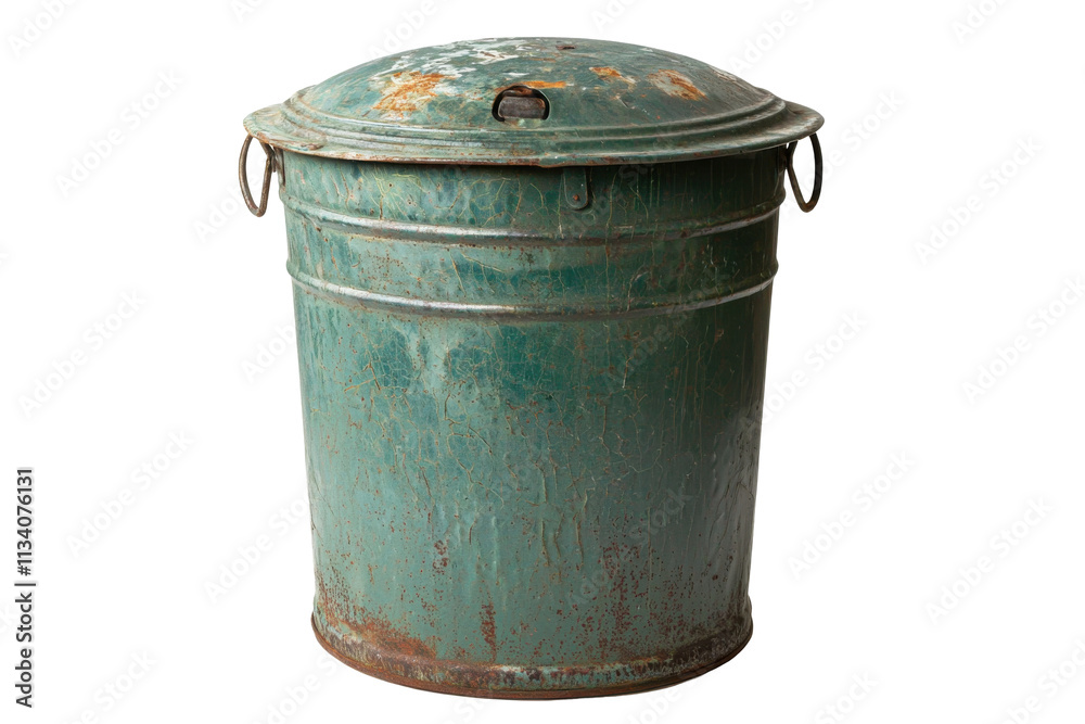 Old Rusty Metal Garbage Can Isolated on PNG Transparent Background Old Rusty Metal Garbage Can Isolated on PNG Transparent Background