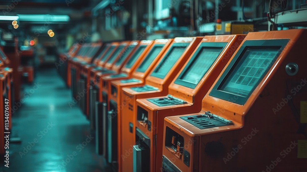 Obraz premium Manufacturing machines in industrial facility technology production modern environment close-up perspective