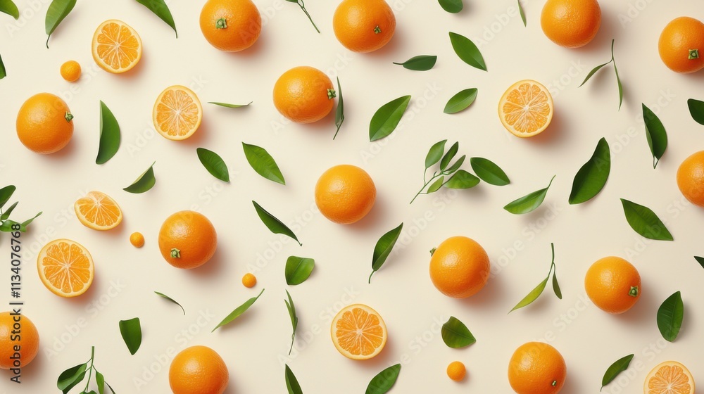A vibrant flat lay of oranges and green leaves on a light background, showcasing fresh citrus fruits and natural elements. A vibrant flat lay of oranges and green leaves on a light background, showcasing fresh citrus fruits and natural elements.