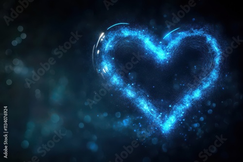 Blue pulses in a digital heart on a dark background, emphasizing heart health and cardiology, with room for explanations on cardiovascular wellness and awareness of diseases