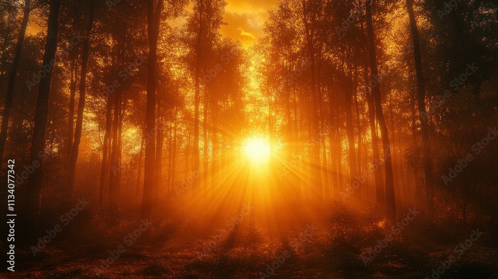 Sun setting over a forest Sun setting over a forest