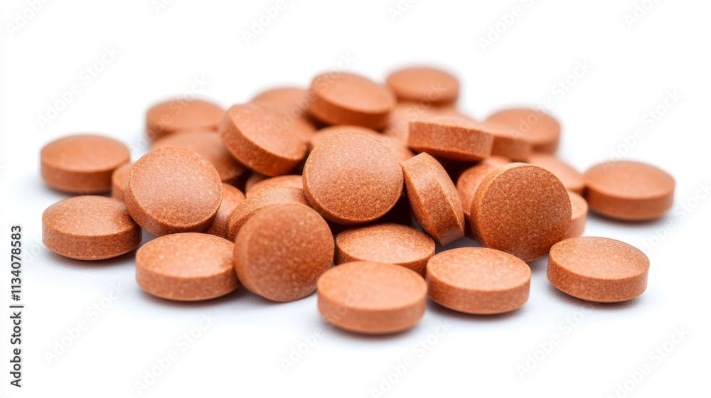 The tablets are poured from above on an isolated white background The Concept of Medicine White Medical pills A macro with a copy space The tablets are poured from above on an isolated white background The Concept of Medicine White Medical pills A macro with a copy space