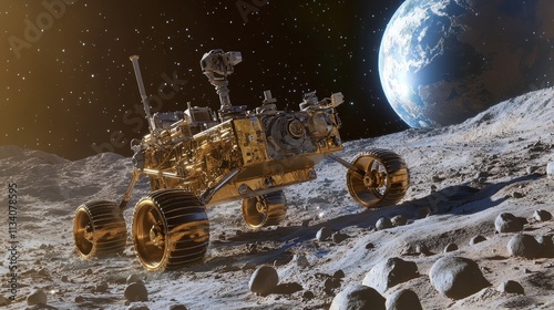 Detailed lunar rover digital painting captures Moon exploration realistically photo