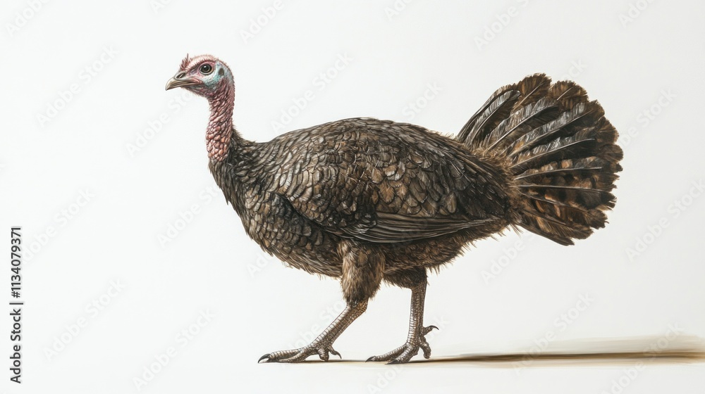 Full-body image of a turkey walking proudly on a white background. Full-body image of a turkey walking proudly on a white background.