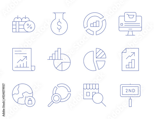 Market icons. Thin Line style, editable stroke. market research, pie chart, research, market, data analysis, global market, market analysis