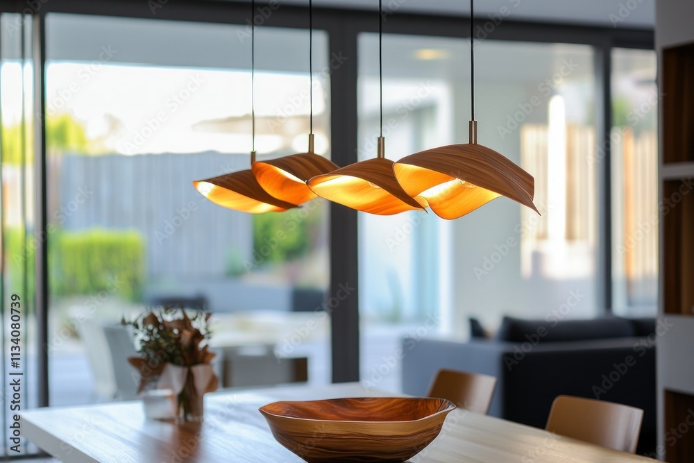 Fototapeta premium Elegant Modern Pendant Light Design in Bright Room
