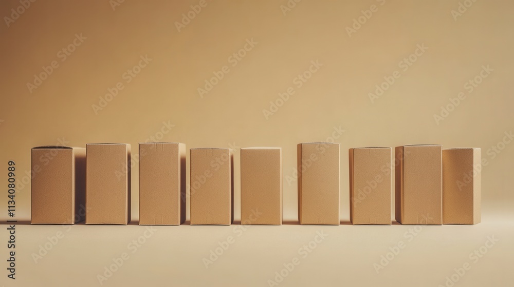 Obraz premium Minimalist display of identical rectangular blocks indoor studio setting photography neutral tones side view product concept