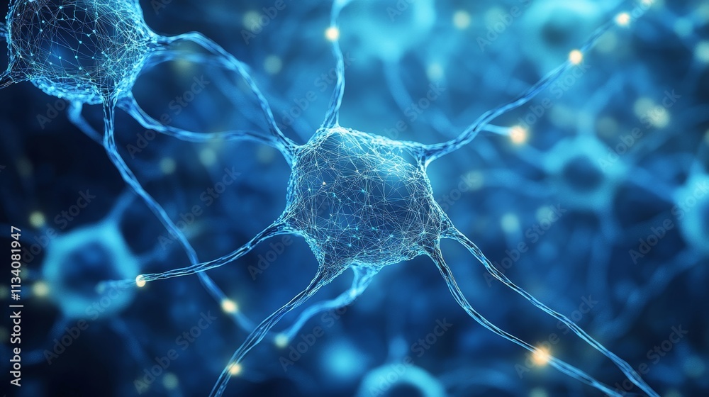 Abstract image of neural connections on blue background Technological background for a design on the theme of artificial intelligence big date neural connections Abstract image of neural connections on blue background Technological background for a design on the theme of artificial intelligence big date neural connections