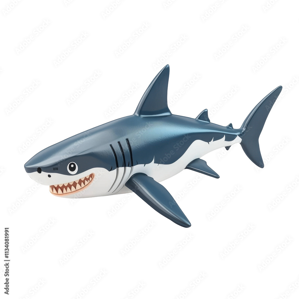 Obraz premium Smiling Shark Swims Isolated on PNG Transparent Background