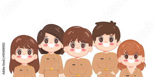 Cute cartoon Thai government officers in uniform job character.