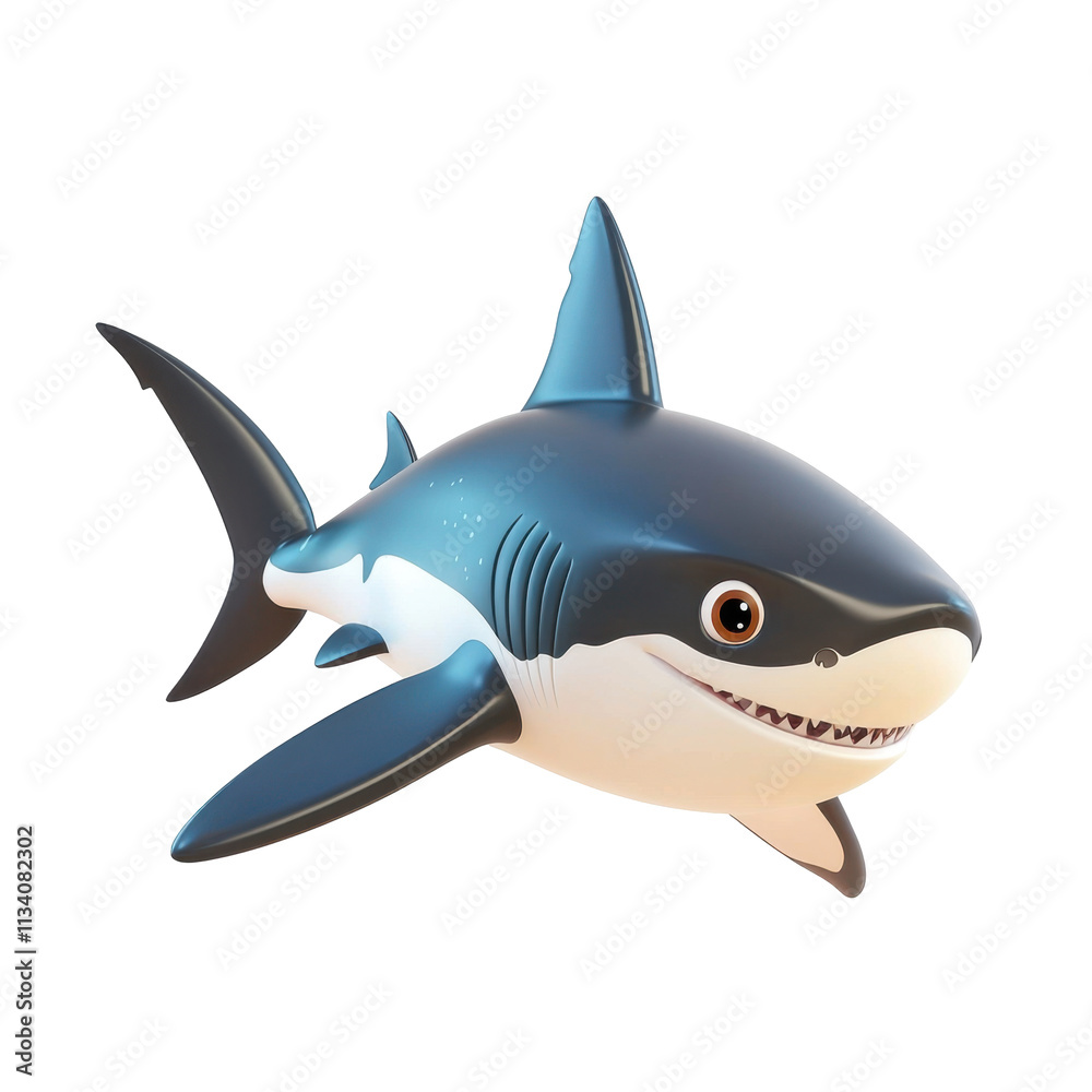 Obraz premium Cartoon Shark Smiles Showing Teeth, Fins, and Body isolated on png transparent background.