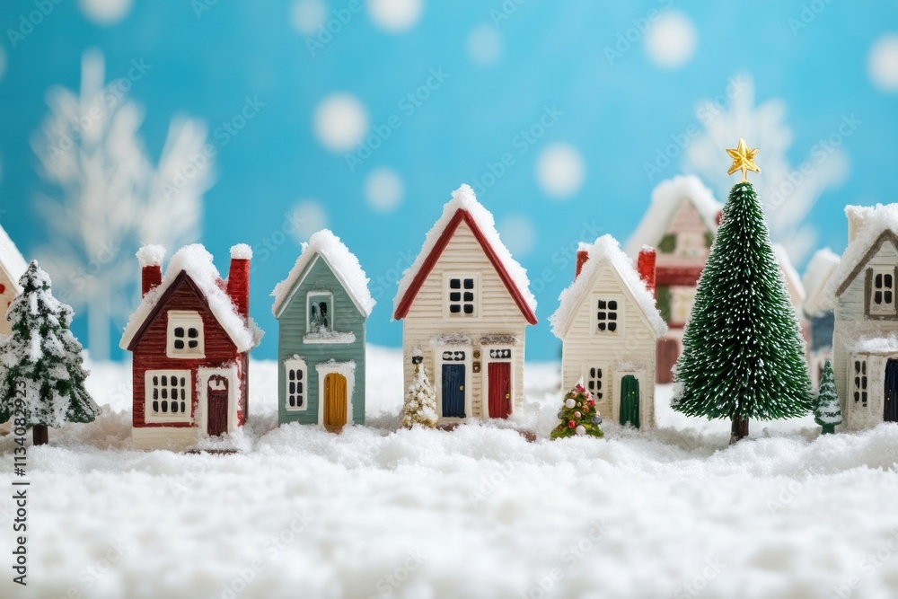 Charming Winter Village Scene with Festive Decor Charming Winter Village Scene with Festive Decor