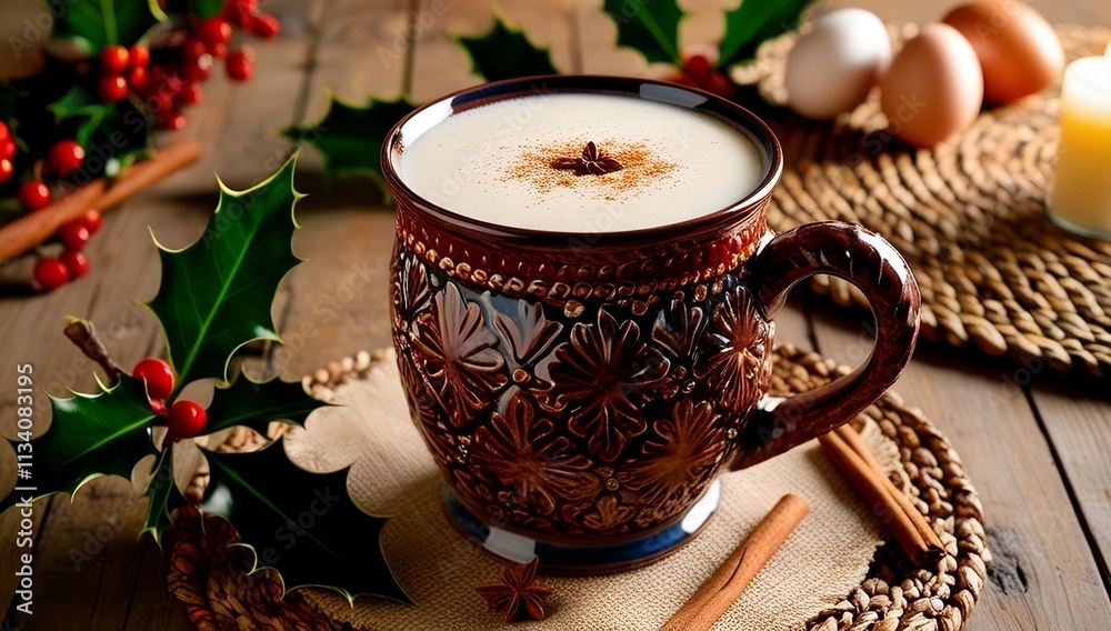 vanilla liqueur eggnog drink made with eggs in Mexico, traditional for Christmas season, created with generative ai vanilla liqueur eggnog drink made with eggs in Mexico, traditional for Christmas season, created with generative ai