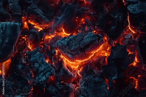 Glowing Ember Close-up of Charred Wood