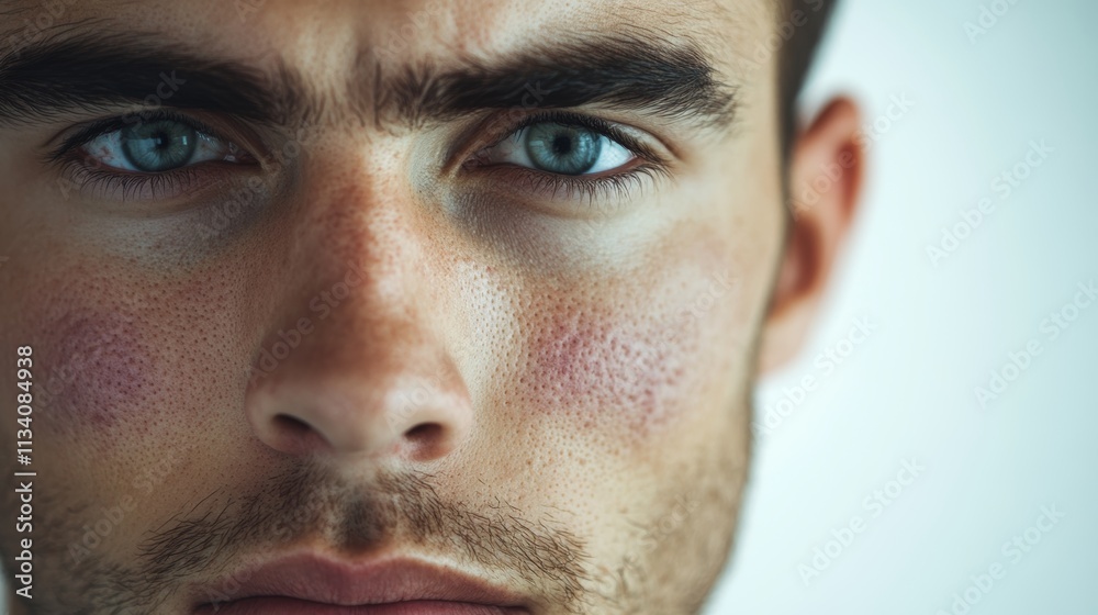 AcneClose up of man with problematic skin and scars from acne AcneClose up of man with problematic skin and scars from acne