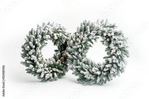 Decorative winter wreaths adorned with snow and pinecones for holiday celebrations photo