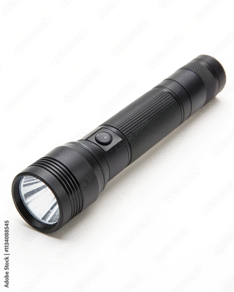 Sleek Black Flashlight with Textured Grip, Ideal for Outdoor Adventures, Emergency Preparedness, Camping, Hiking, or Home Use Sleek Black Flashlight with Textured Grip, Ideal for Outdoor Adventures, Emergency Preparedness, Camping, Hiking, or Home Use