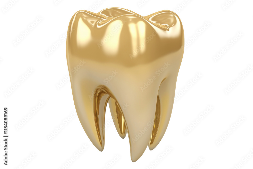 Gold Tooth Shining Brightly Isolated on PNG Transparent Background