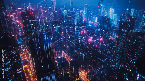 Wallpaper Mural Smart digital Innovation city with connection network reciprocity over the cityscape. of future smart wireless digital city and social media networking systems that connects people with in city Torontodigital.ca