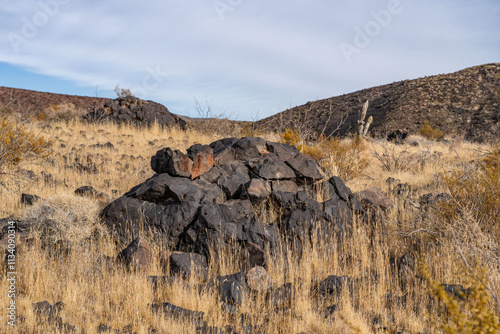 A volcanic bomb or lava bomb. Cima volcanic field. Kelbaker Road, Mojave National Preserve. San Bernardino County, California. Mojave Desert / Basin and Range Province.