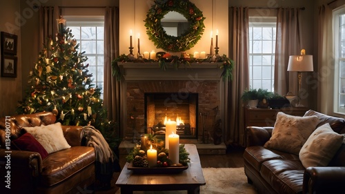 Cozy Christmas Living Room with Fireplace Candles and Tree