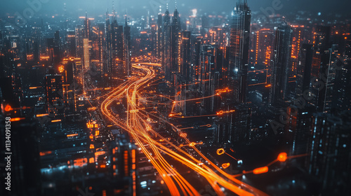 Wallpaper Mural Smart digital Innovation city with connection network reciprocity over the cityscape. of future smart wireless digital city and social media networking systems that connects people with in city Torontodigital.ca