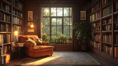 Wallpaper Mural Cozy reading nook in a sunlit library home interior design relaxation Torontodigital.ca