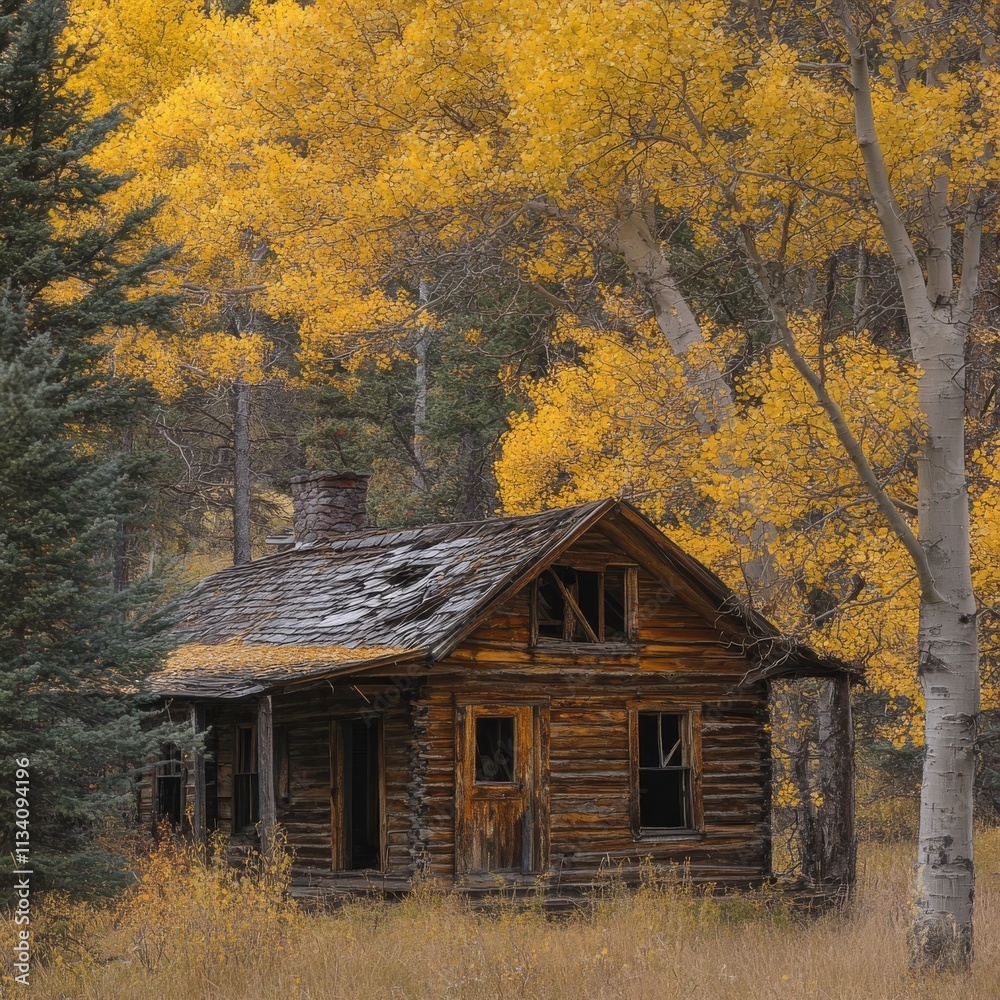 Obraz premium Deserted homestead in Wyoming woods