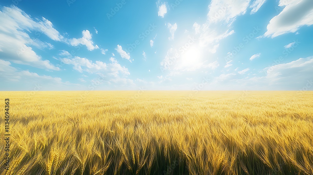 Golden wheat field in nature bright sky serene landscape view Golden wheat field in nature bright sky serene landscape view