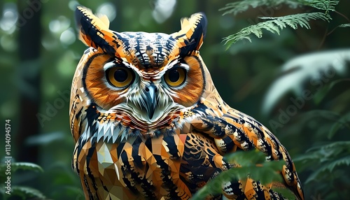 Majestic owl in lush forest wildlife photography nature exploration close-up view vibrant colors and patterns photo