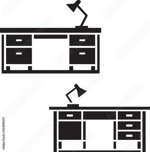 A set of simple, stylized illustration of a desk