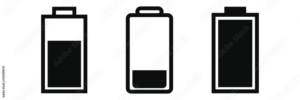Battery icons set. Symbol of different level of accumulator charge. Battery icon vector set isolated on white background. Battery level display mark set. Battery icons set. Symbol of different level of accumulator charge. Battery icon vector set isolated on white background. Battery level display mark set.
