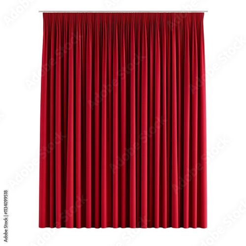 Fully closed red curtain on a white transparent png background